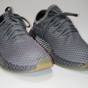The Adidas size 13 Men's Deerupt Runner CQ2627 in Dark Grey Sneakers are a styli